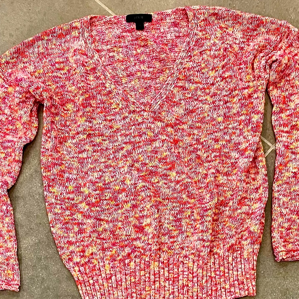 J Crew Pink Marled V Neck Sweater Size Small